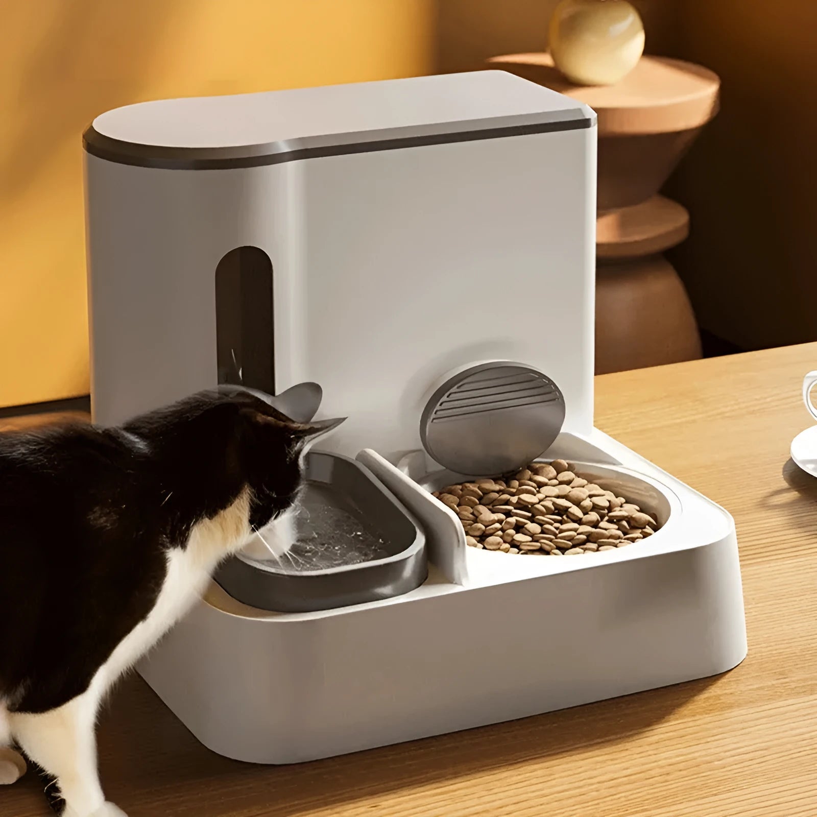Automatic cat feeder water dispenser with integrated double bowl in choice of colours