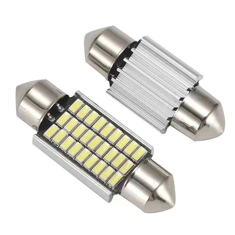Aluminium double tip car roof light in white, showing four size options for vehicle interior use.