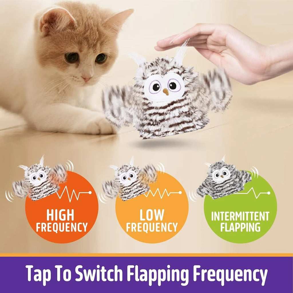 Grey automatic chirping owl cat toy with flapping wings