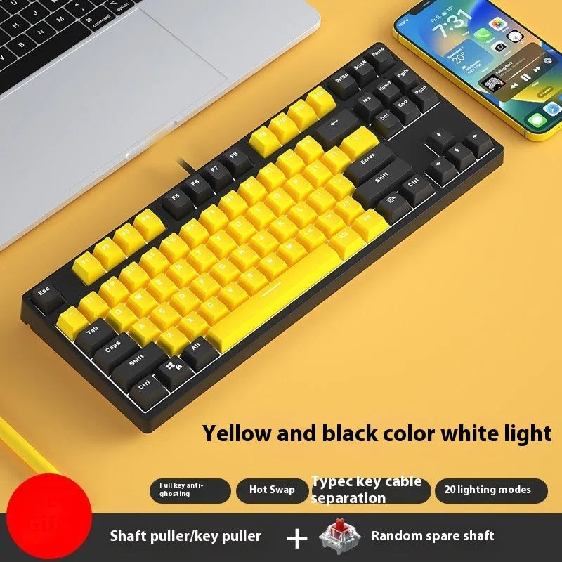 87-key wired mechanical gaming keyboard with multi-colour keycaps on a metal body.