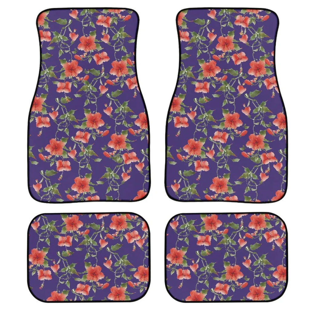 Black four-piece rubber car foot mat set showing textured surface and 20mm thick edge.
