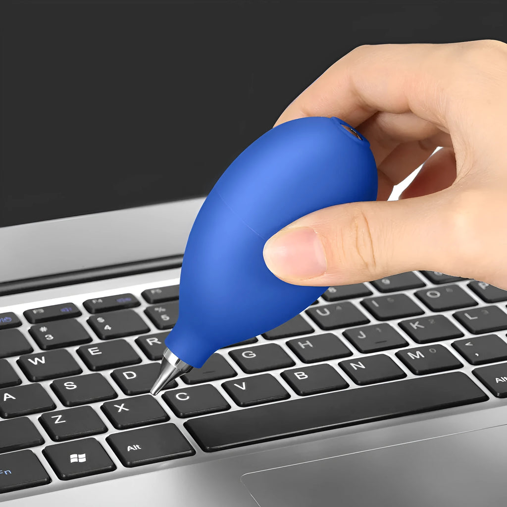 Blue and black rubber handheld dust removal ball for cleaning cameras and phones