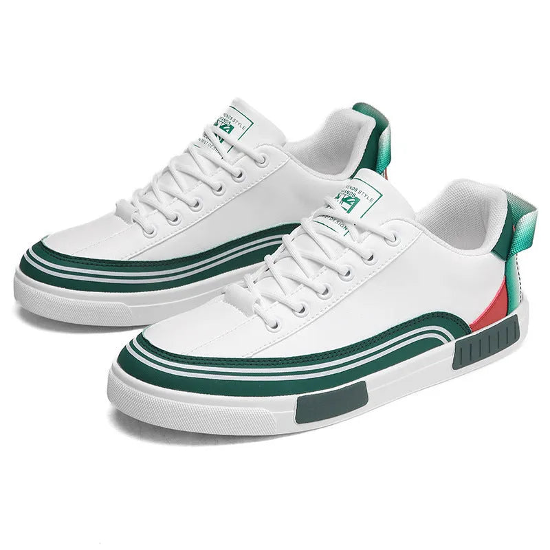 Men's canvas mesh casual shoes in beige, white, and green with round toe and flat heel