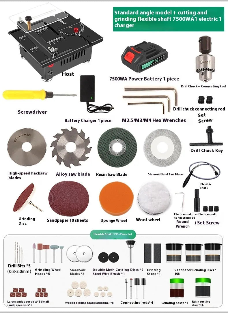 Lithium ion micro household desktop saw with metal construction and lithium battery angle package