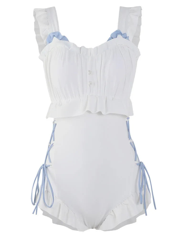 Women's milky white backless one-piece swimsuit made of nylon with polyester lining