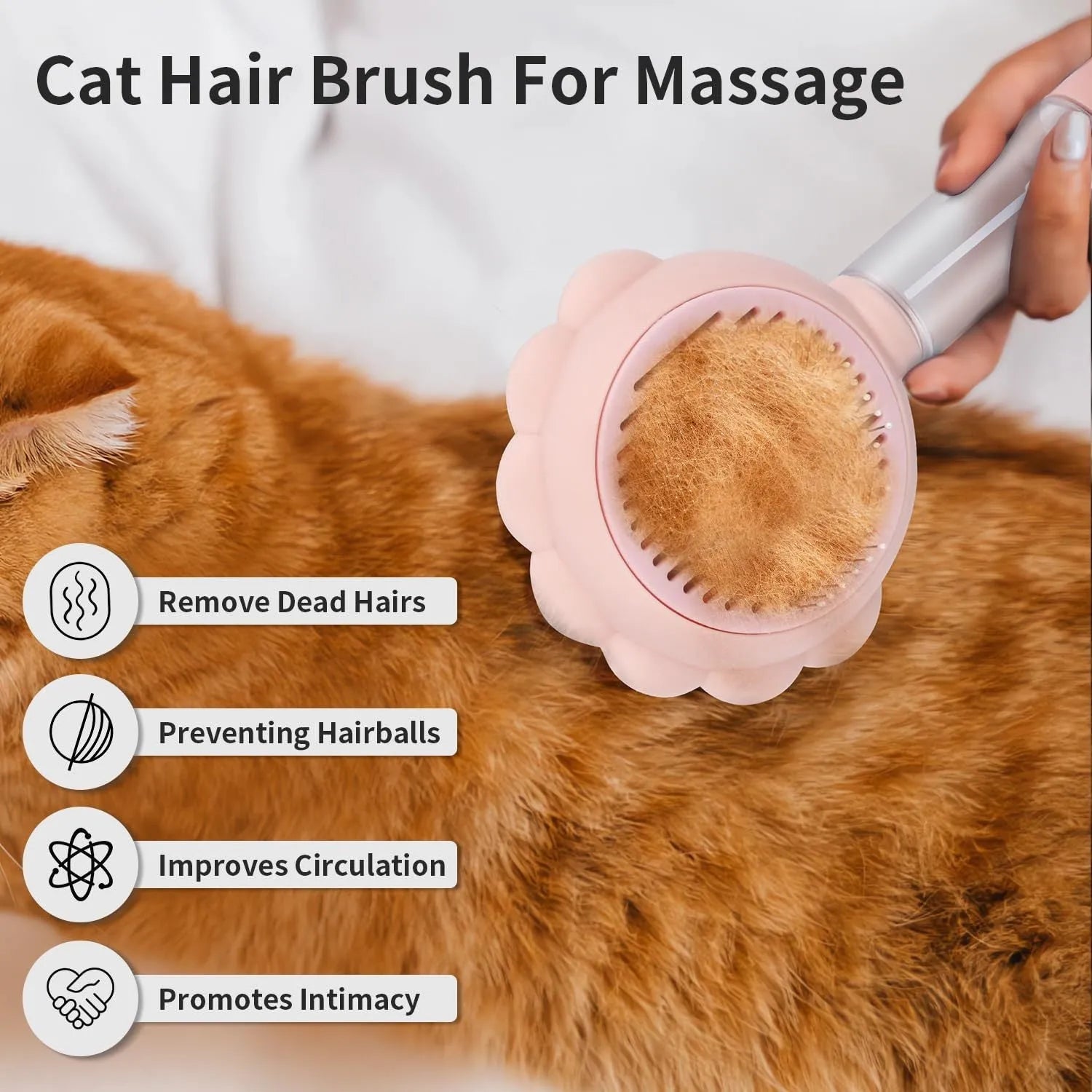 Grey spray cat brush with a release button on the handle, shown with stainless steel bristles.