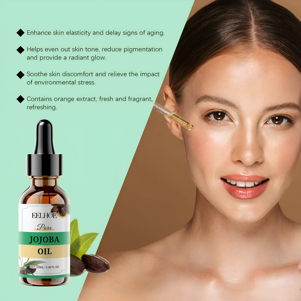 100ml glass bottle of organic jojoba oil facial essential oil with a dropper.