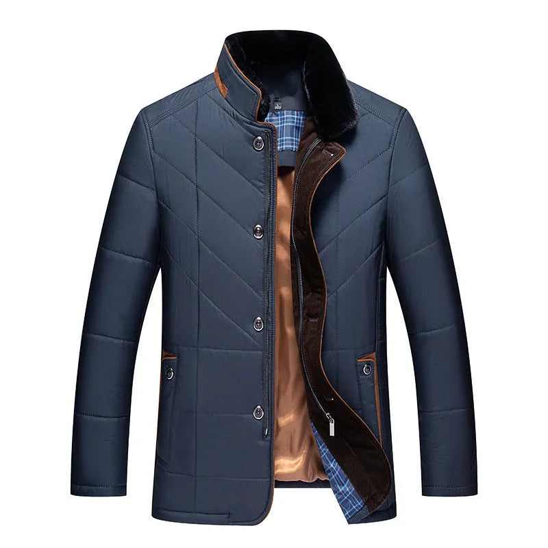 Men's solid colour winter coat with side pockets in dark blue, wine red or dark green options