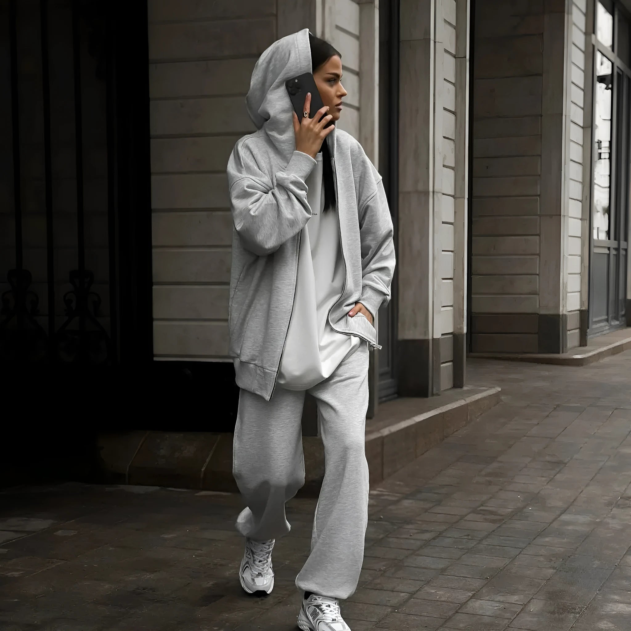 Red loose fit long-sleeved coat and trousers two-piece street style set