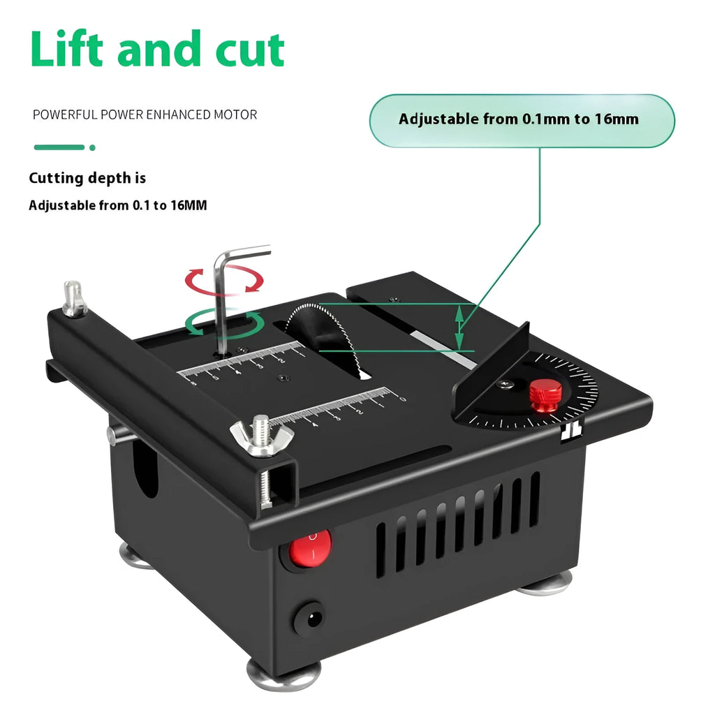 Lithium ion micro household desktop saw with metal construction and lithium battery angle package