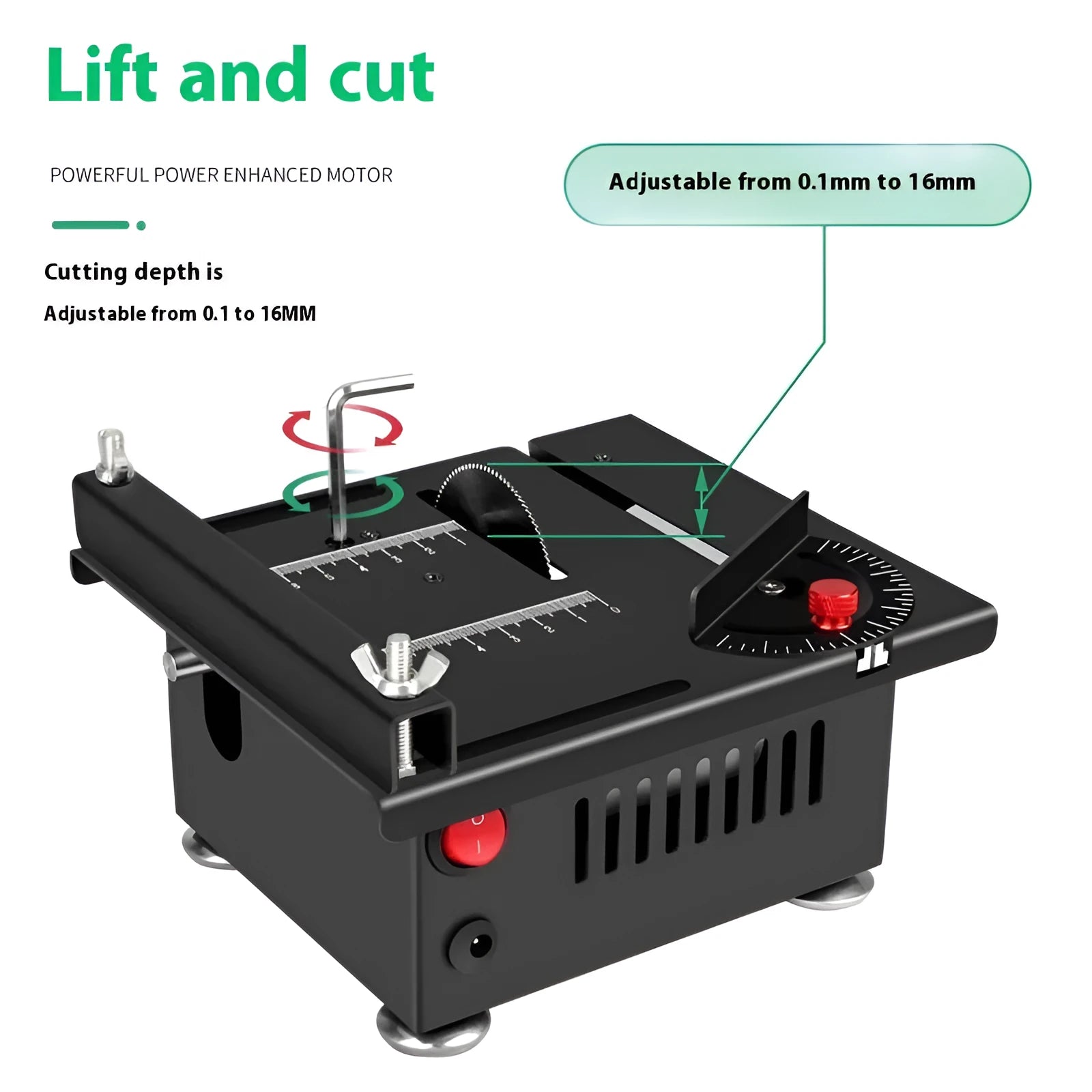 Lithium ion micro household desktop saw with metal construction and lithium battery angle package