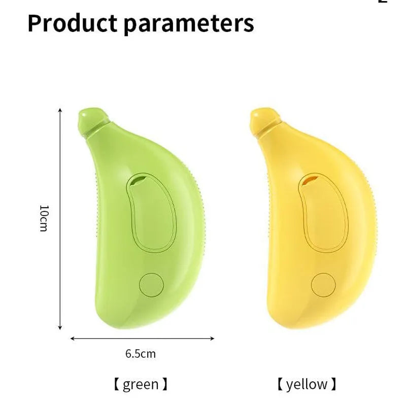Green rechargeable cat steam brush with three-in-one grooming functions on white background