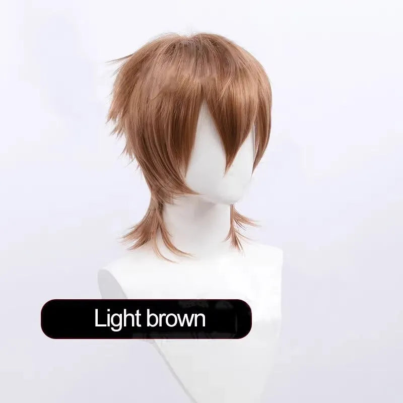 Men's short anime cosplay wig in multiple colours made from heat-resistant synthetic fibre