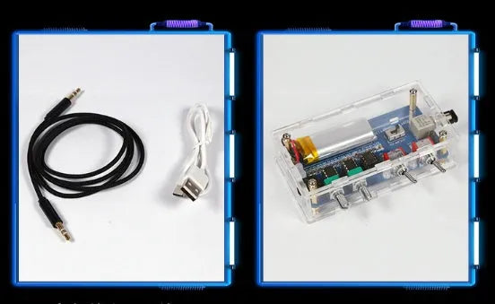 Music Tesla coil driver board with controller and cables on a workspace, showing arc discharge diagram.