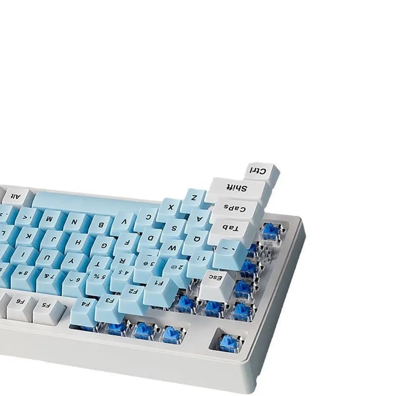 Wireless Bluetooth mechanical keyboard showing three connectivity modes with 87-key and 108-key layout options