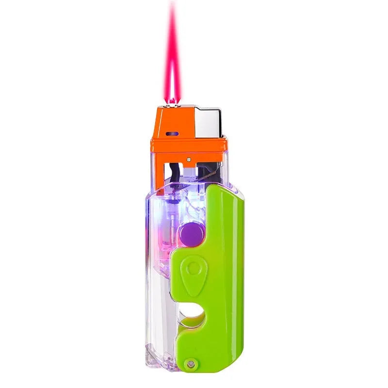 Colourful luminous radish windproof lighter in orange, purple, or green with simple bare metal construction