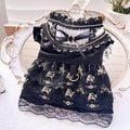 Golden gothic princess style skirt pet clothing for cats and dogs shown in multiple sizes