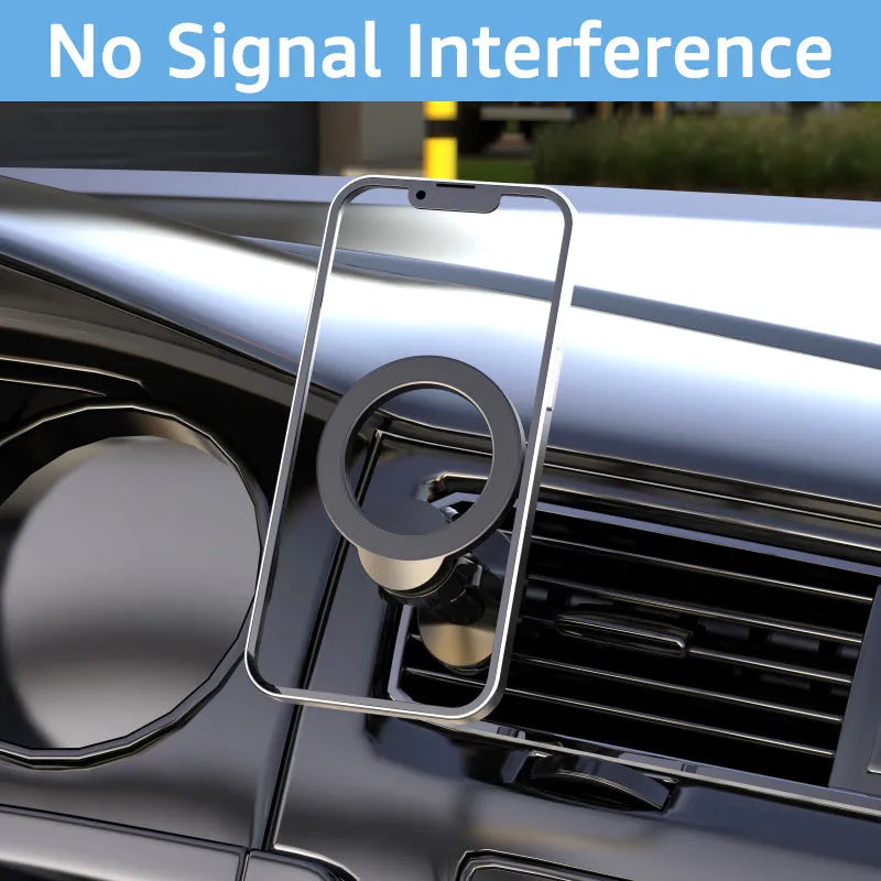 Black magnetic car air vent phone holder with O-ring design for mobile phones under 6.8 inches
