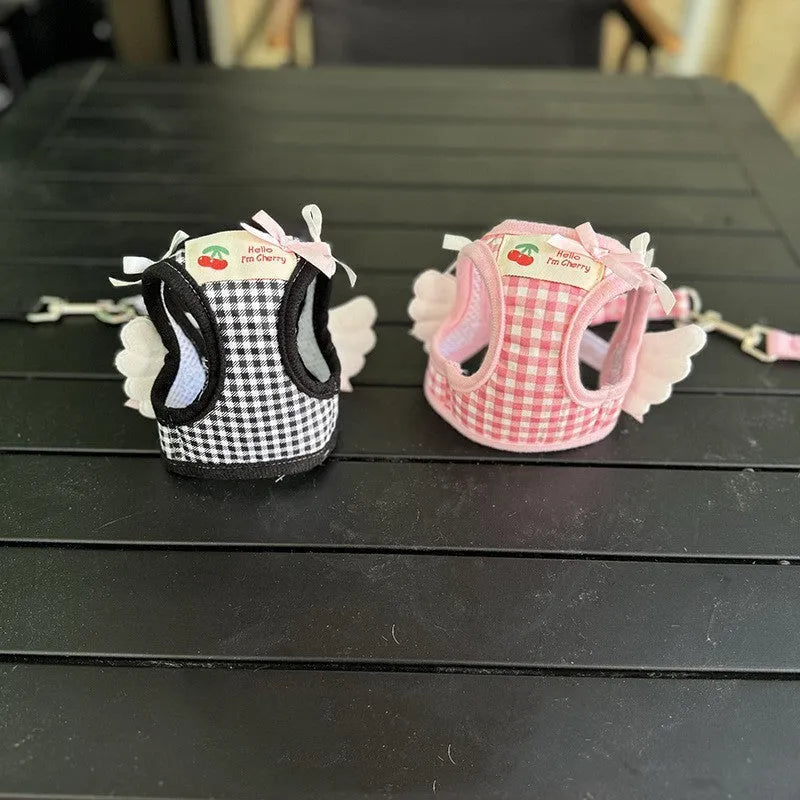 Cotton dog harness set for small dogs in pink colour with chest and back sections