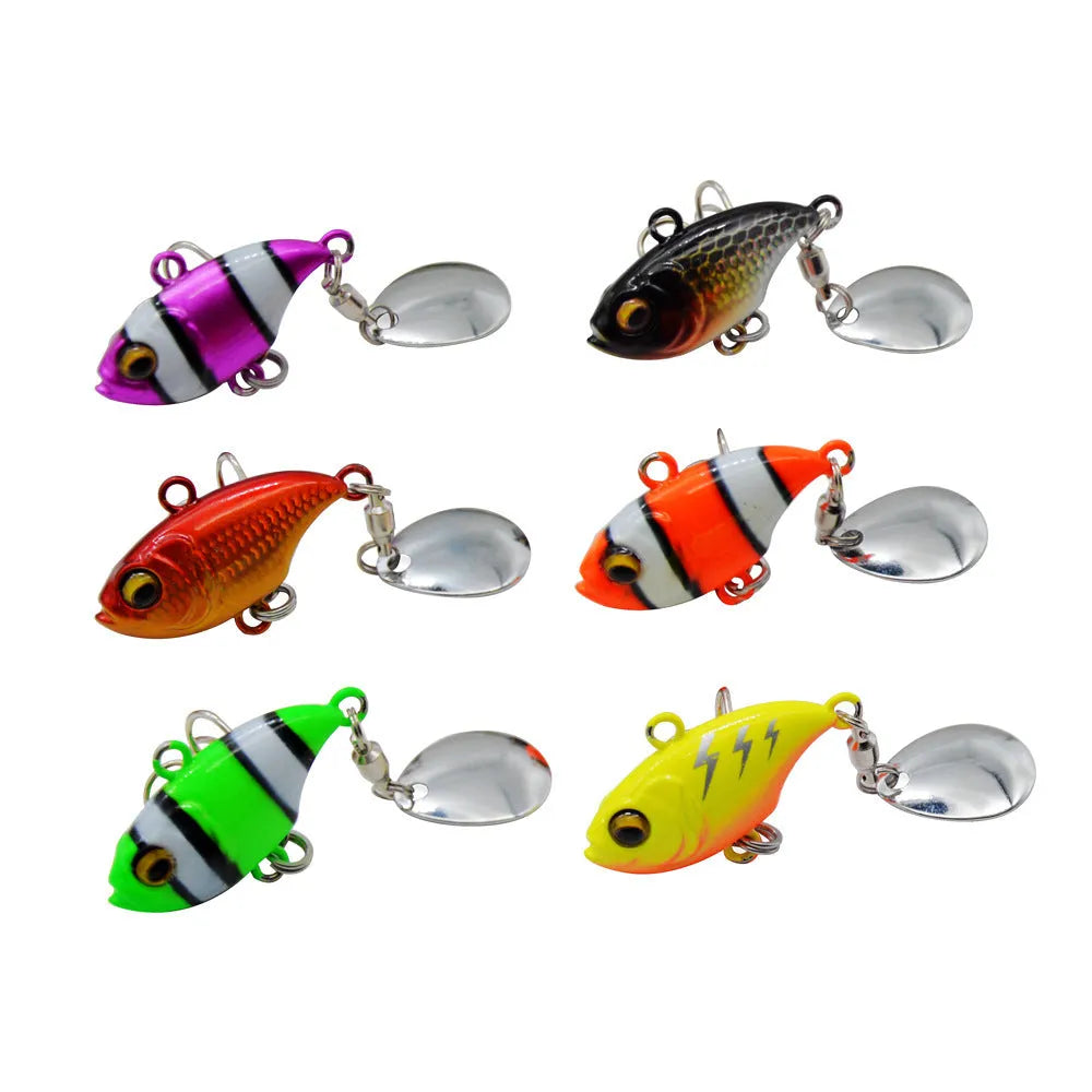 Metal fishing lure with rotating sequins in multiple colour patterns for freshwater and saltwater angling