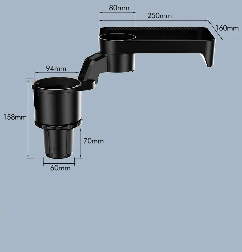 Black ABS car-mounted rotating dinner tray holder with integrated cup holder in vehicle