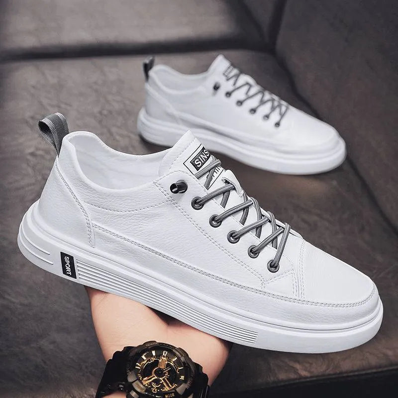 Men's casual white summer shoes with round toe and flat bottom low heel design
