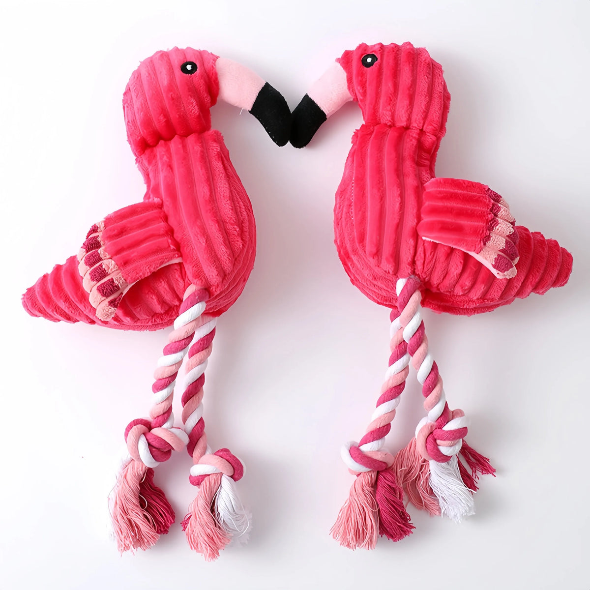 Pink corduroy animal-shaped dog toy with squeaker, 4 inches in size