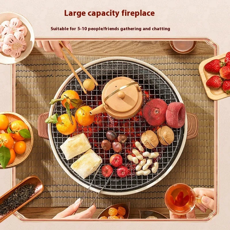 Indoor portable carbon tea cooking stove with charcoal unit and grill rack disk