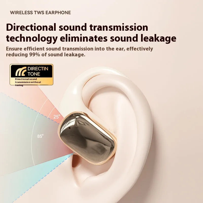Ear-mounted wireless headphones with digital display screen in black, skin colour, or white colour options