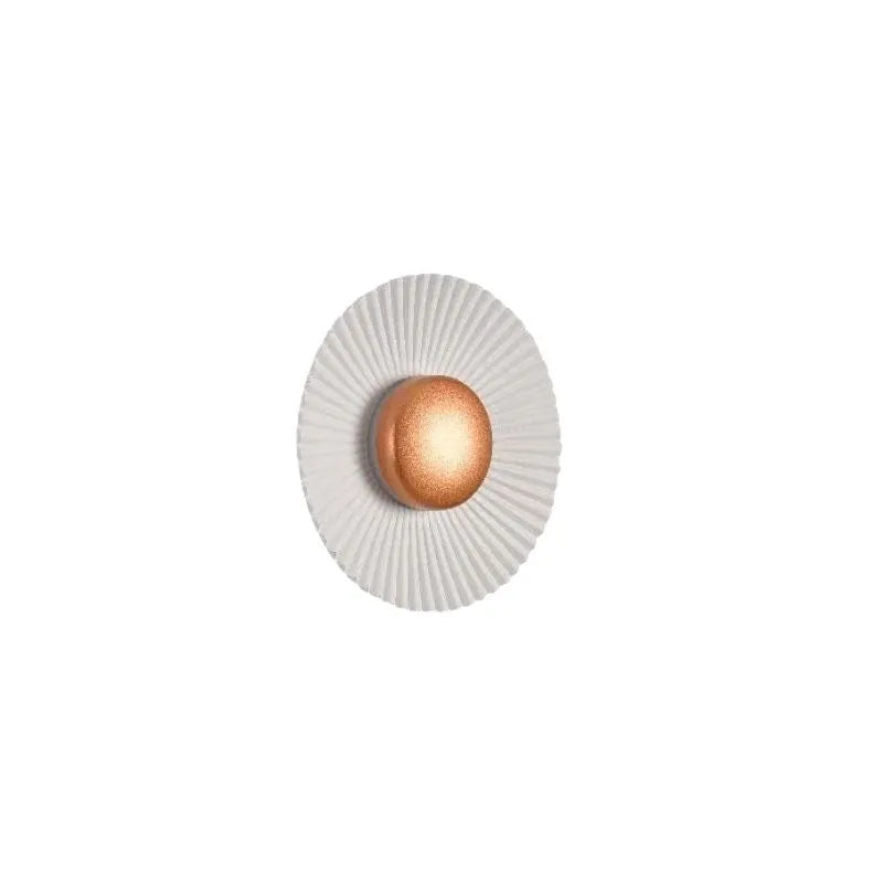 Round aluminium wall lamp with LED light in various colour options including white and gold variants