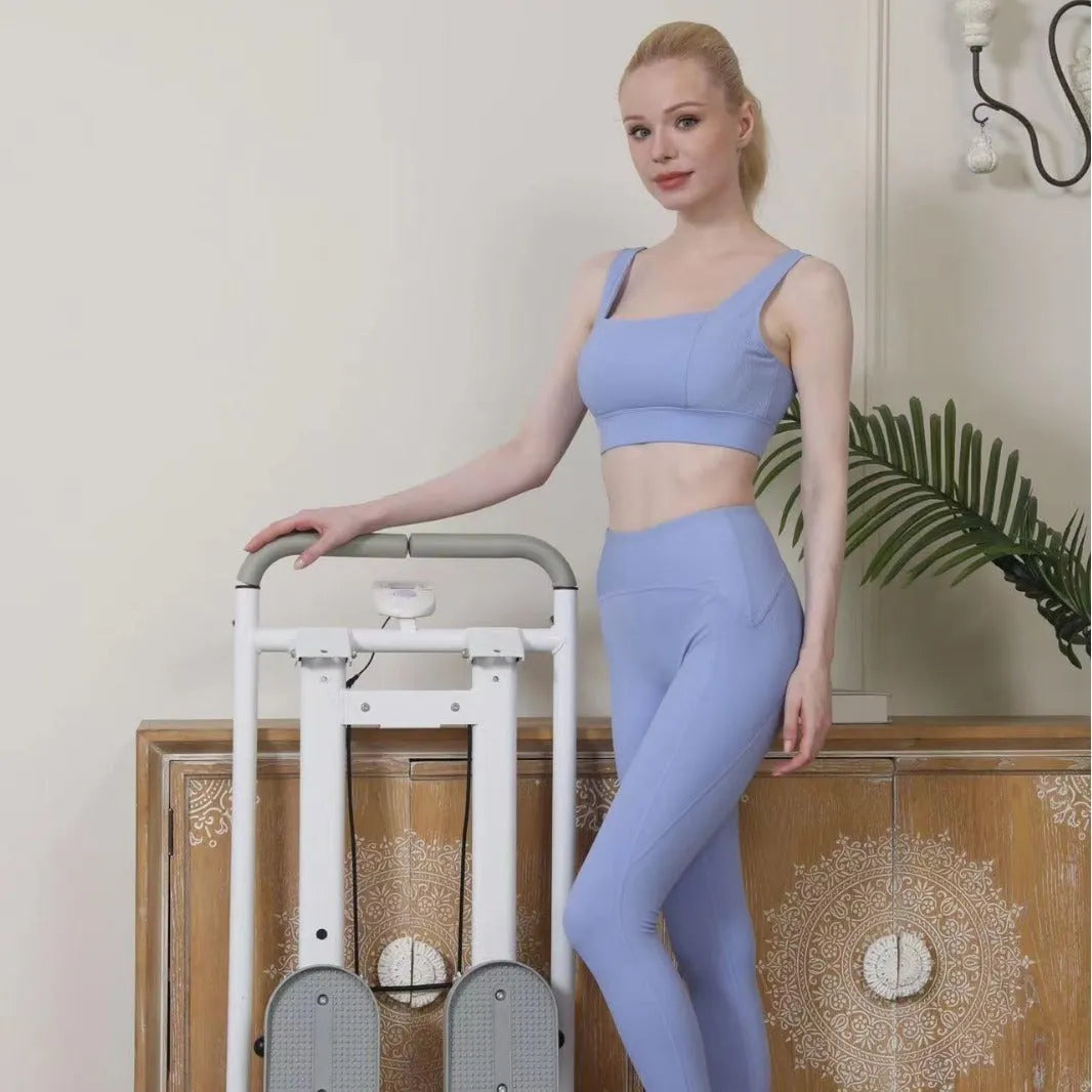 Foldable white treadmill climbing machine with integrated climbing frame for home fitness workouts