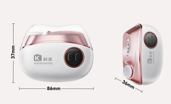 Blue electric nail clipper and automatic nail polish two-in-one tool with Type-C charging port.