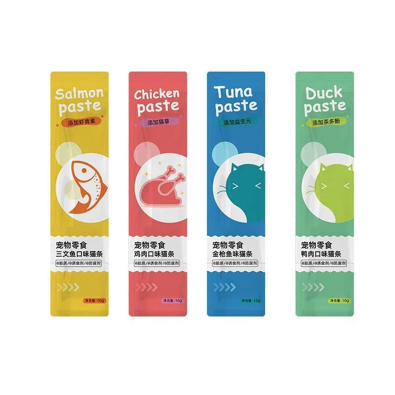 10-piece cat strip variety pack with four flavours for kitten childhood nutrition