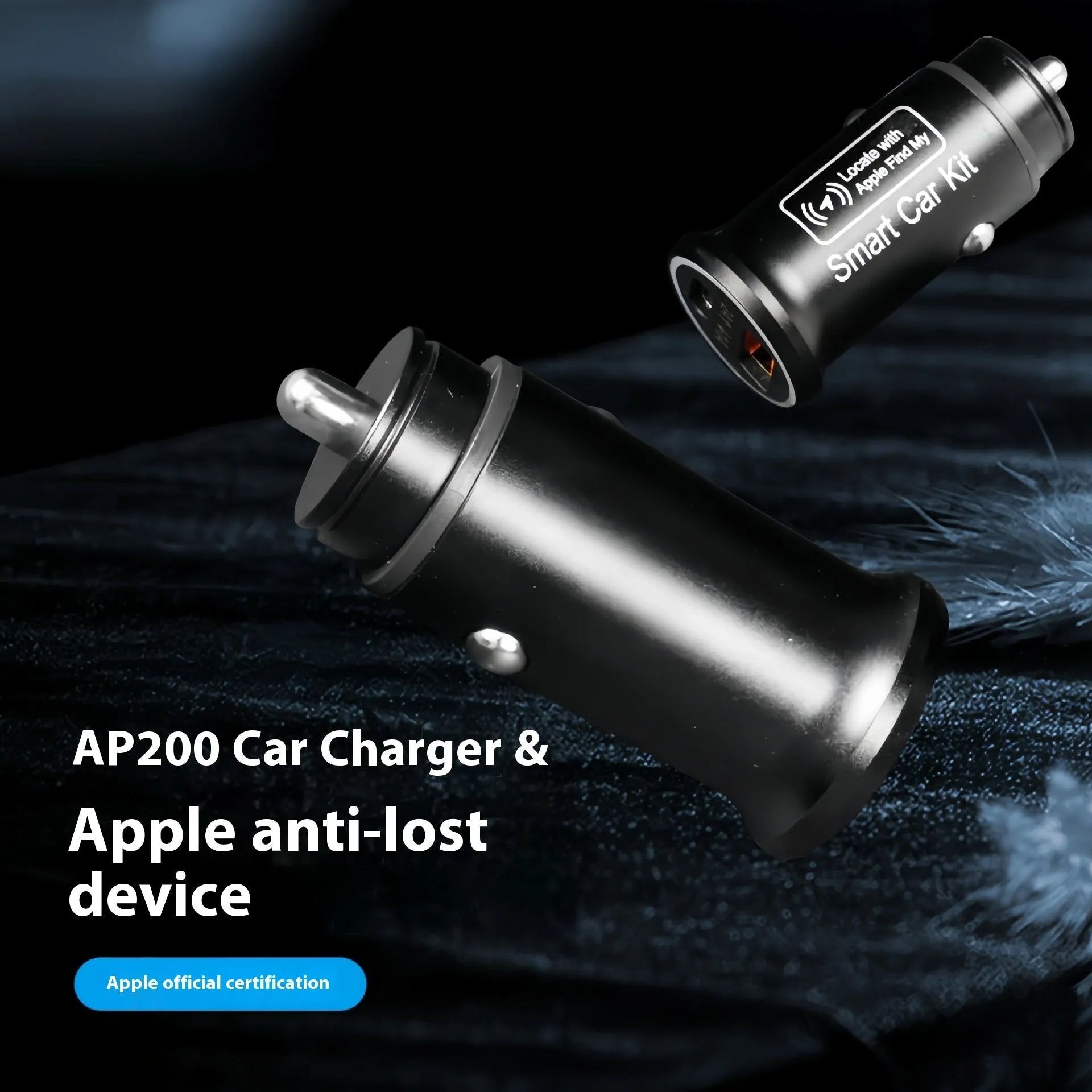Black car GPS locator with magnetic base for cigarette lighter connection in vehicle