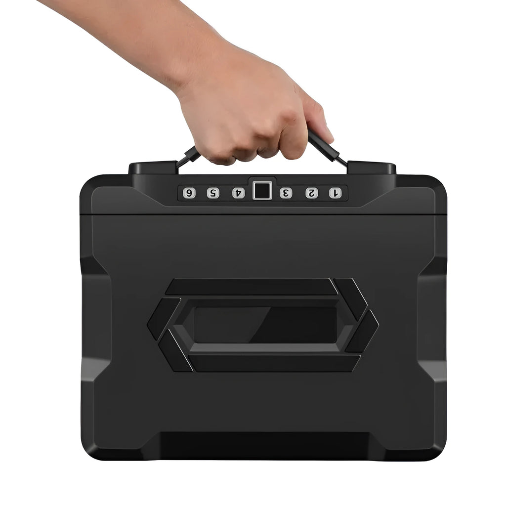 Portable small password safe with mechanical key lock in grey steel construction