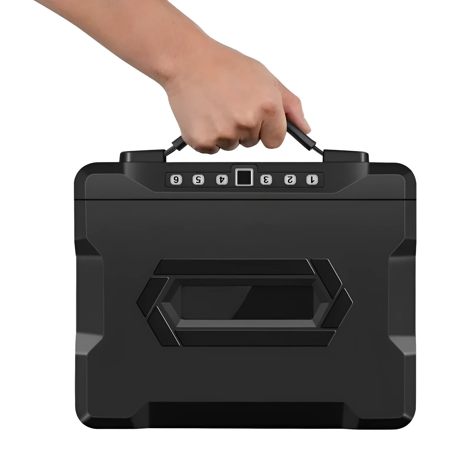 Portable small password safe with mechanical key lock in grey steel construction