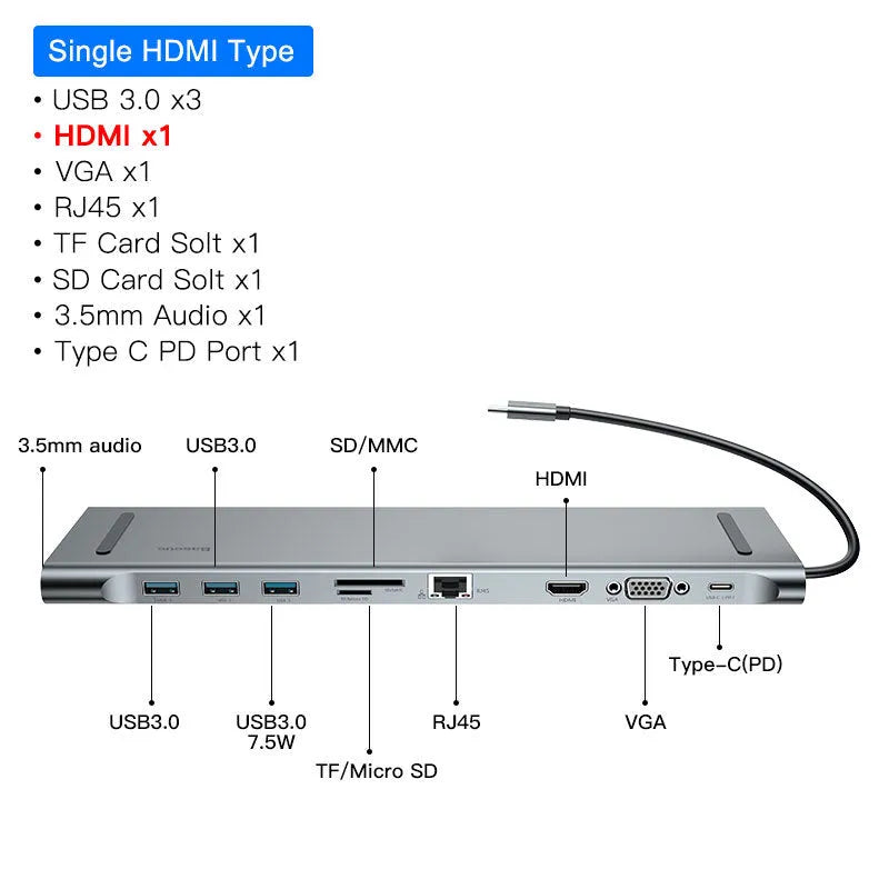 Grey aluminium alloy USB-C docking station with 10 ports and cooling bracket on desktop