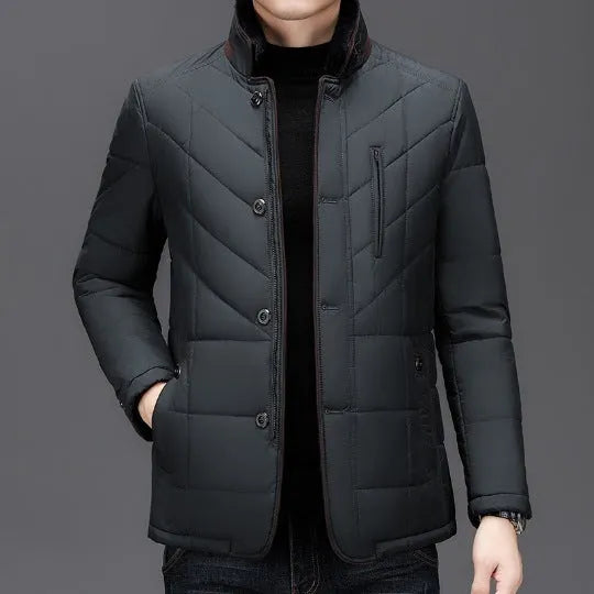 Men's solid colour winter coat with side pockets in dark blue, wine red or dark green options