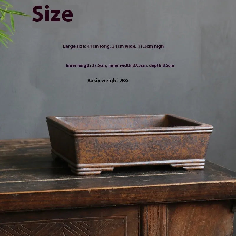 Purple sand rectangular bonsai planter with firewood burning texture for pine and cypress cultivation