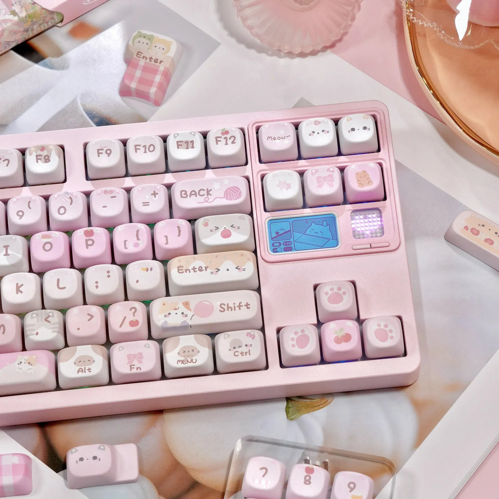 MOA height pink cartoon style key caps with five-sided sublimation printing for mechanical keyboards