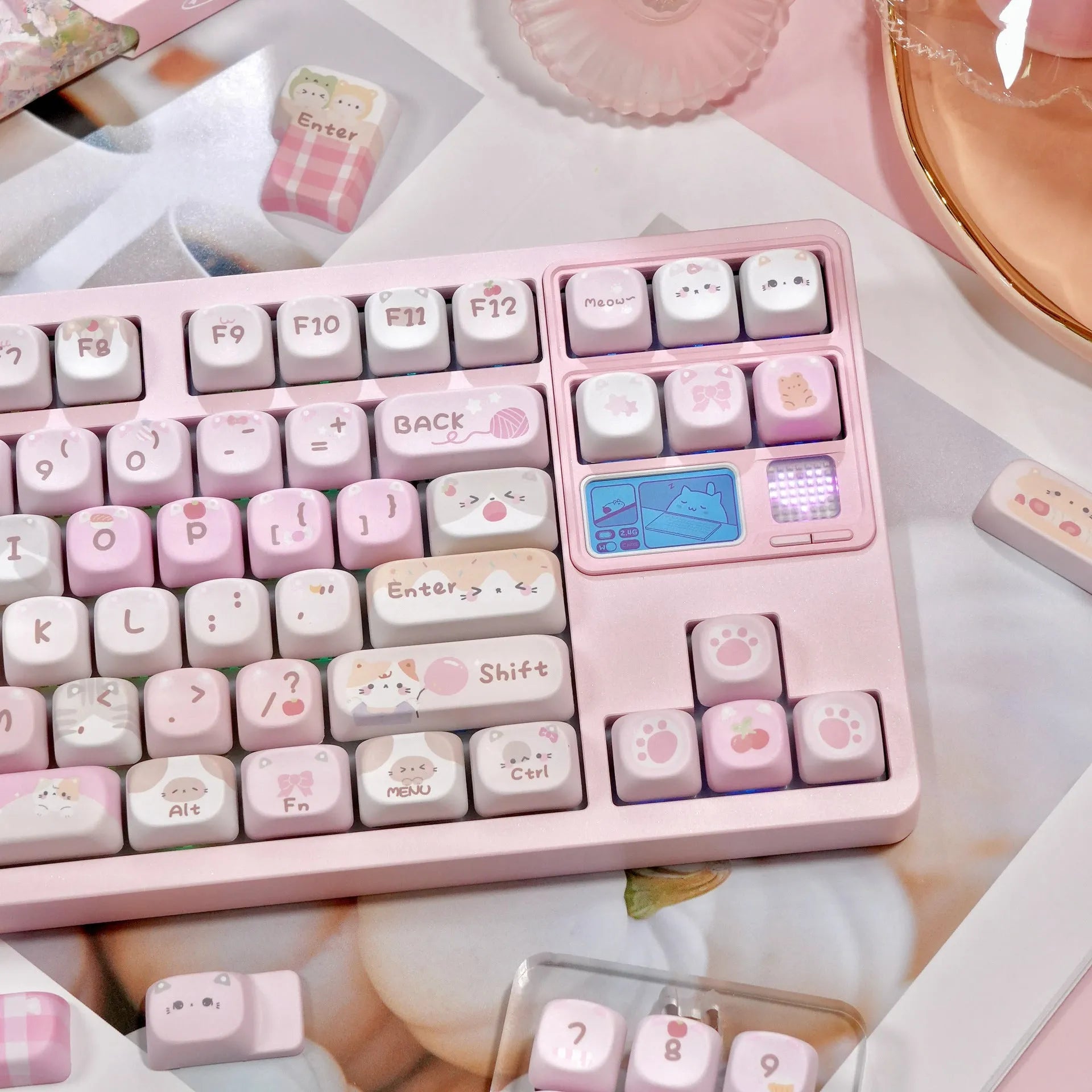 MOA height pink cartoon style key caps with five-sided sublimation printing for mechanical keyboards