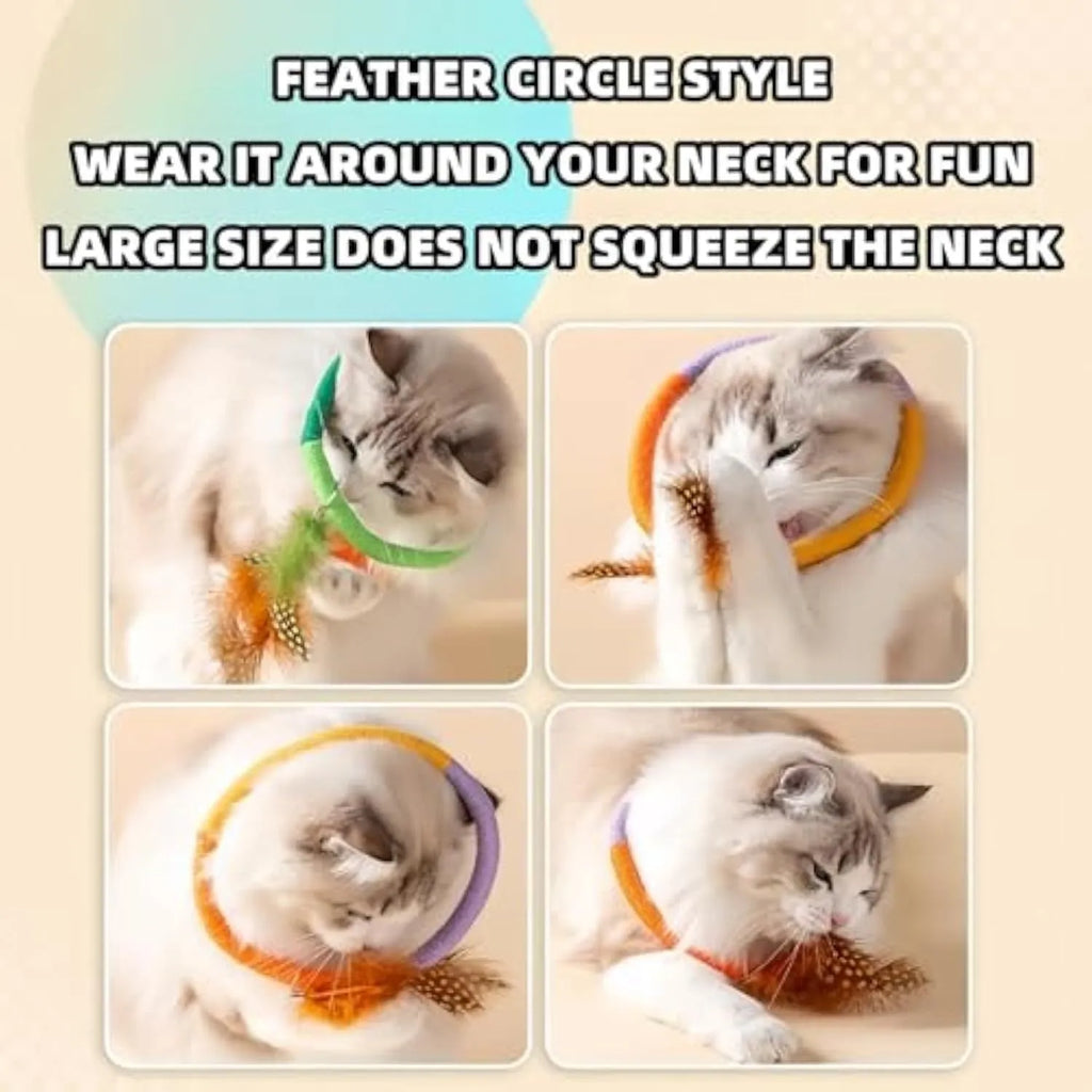 Circular green cotton rope cat toy with feathers and catnip filling for chewing and interactive play