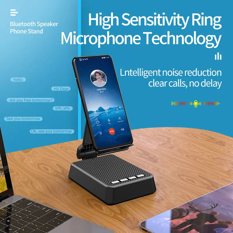 Black mobile phone broadcaster stand with Bluetooth speaker and HD microphone for live streaming desk use