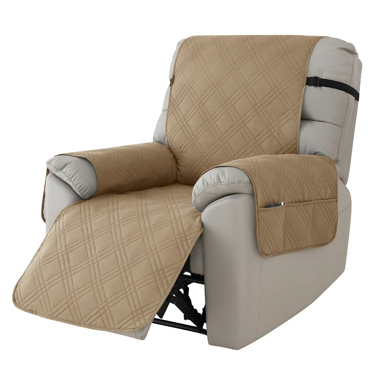 Quilted waterproof sofa cover for a Chivas massage chair in a navy blue colour.