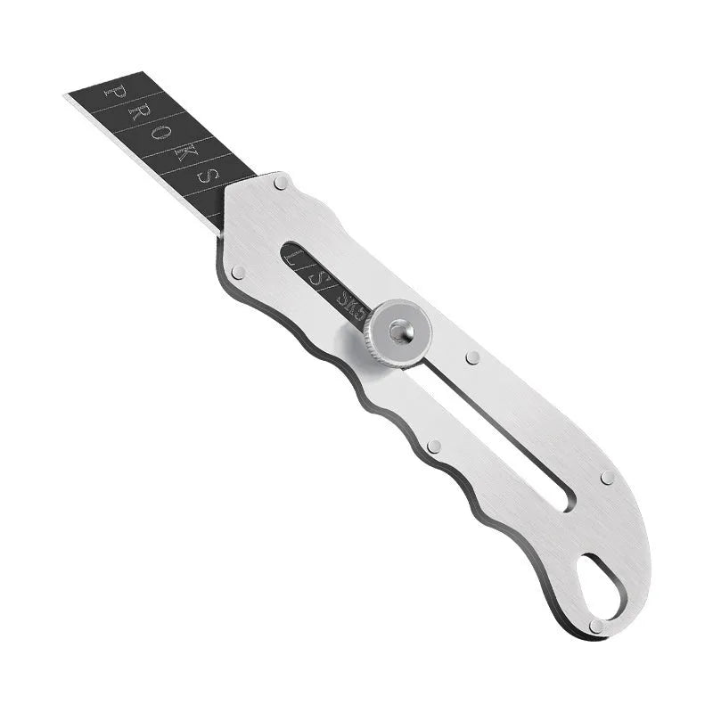 Stainless steel folding art knife with black blade and pack of replacement blades