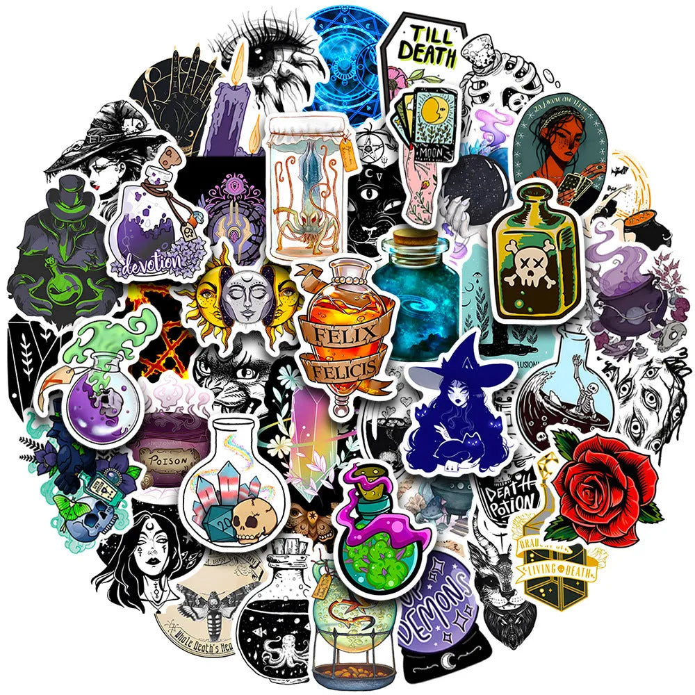 Fifty waterproof PVC stickers for laptops with glossy finish in 3-8cm sizes