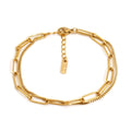 Double layer twin titanium steel women's bracelet with geometric line design in gold or silver finish