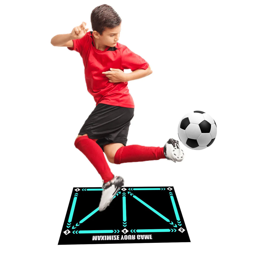 Indoor football training mat with rubber surface for skill practice exercises