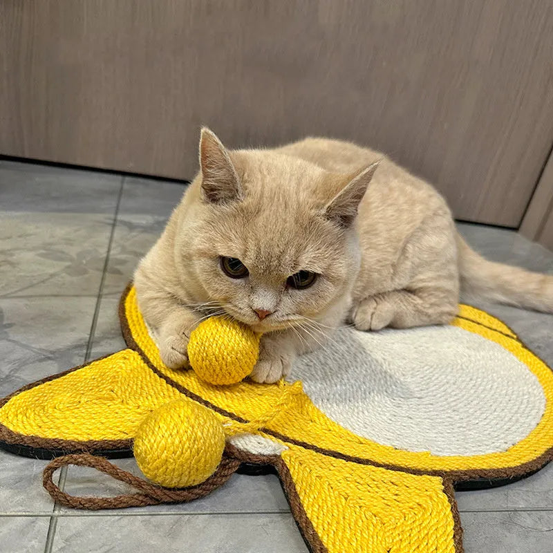 Yellow sisal cat scratching board with Corgi butt design and anti-slip base
