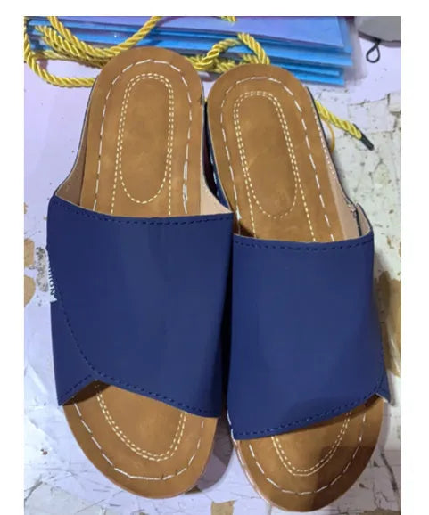 Women's summer wedge sandals fish mouth thick bottom solid colour artificial PU